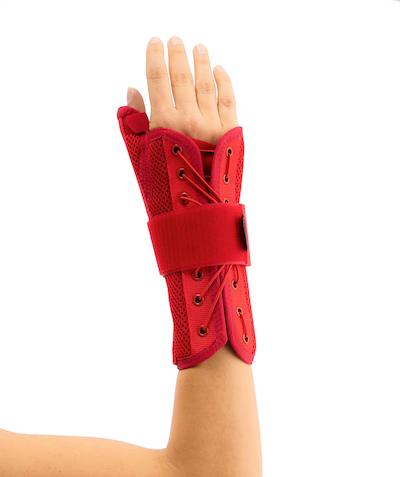static hand & wrist splint with thumb support unisize red color (airtex fabric)