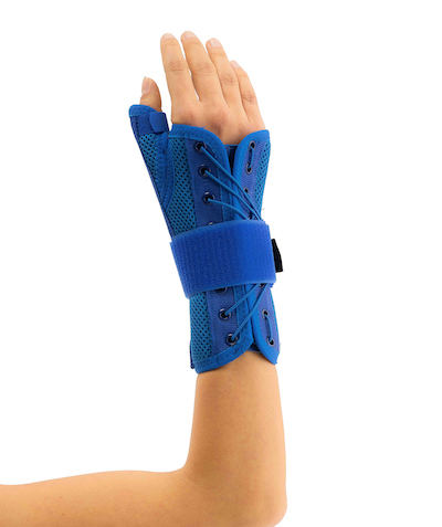 static hand & wrist splint with thumb support unisize blue color (airtex fabric)